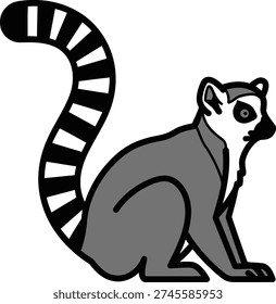 A detailed illustration of a ring-tailed cat sitting on a surface with its tail curled around its body.