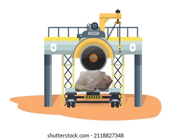 Detailed Illustration Of Sawing A Stone With A Machine Tool.