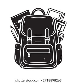 A detailed illustration of a school backpack filled with various supplies