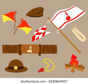 A detailed illustration set featuring various scout uniform and accessories. Ideal for educational materials, scouting events, and character design.