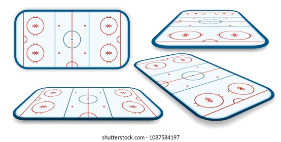 detailed illustration set of a ice hockey rink, field, court with different perspectives, eps10 vector.