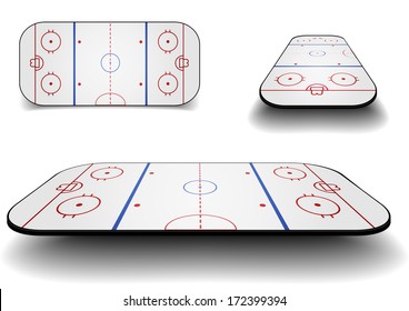 detailed illustration of a set of icehockey courts with different perspectives, eps10 vector