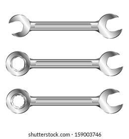 detailed illustration of a set of steel spanners