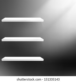 Detailed illustration of shelves on black background. EPS 10