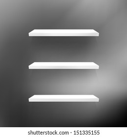 Detailed illustration of shelves on black background. EPS 10