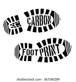 detailed illustration of shoeprints with carbon footprint text, eps10 vector