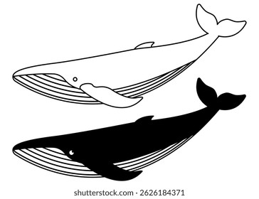 A detailed illustration showcasing Whales in striking Black and White, highlighting their beauty