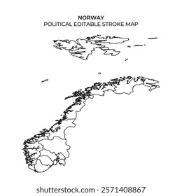 A detailed illustration showing the outline of Norway, including its northern islands. The map highlights the political borders and geographical features of the area.