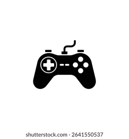 A detailed illustration shows a black wired video game controller on a white background, emphasizing its shape and the classic button layout.