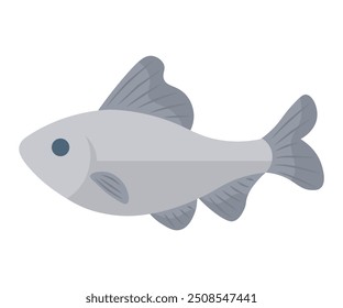 A detailed illustration of a single gray fish, representing marine life in a simplistic aquatic setting.