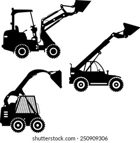 Detailed illustration of skid steer loaders, heavy equipment and machinery