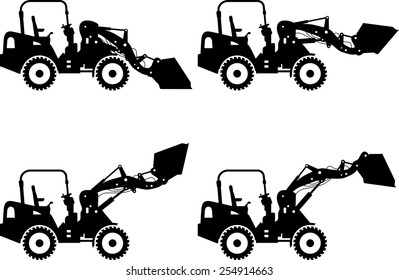 Detailed illustration of skid steer loaders, heavy equipment and machinery