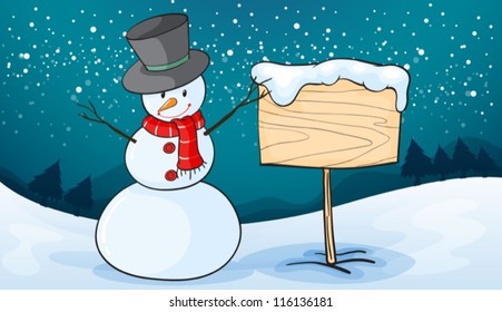 detailed illustration of a snowman in snow land