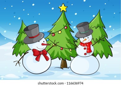 detailed illustration of snowmen in a snow land