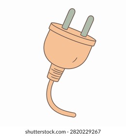 Detailed illustration of a standard electrical plug with two metal prongs and a cord, isolated on a plain background, used for power connection and electrical devices.