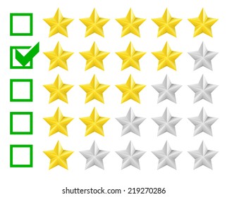 detailed illustration of a star rating system with checkbox at four stars, eps10 vector