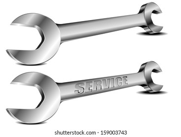 detailed illustration of steel spanners with perspective view and service term