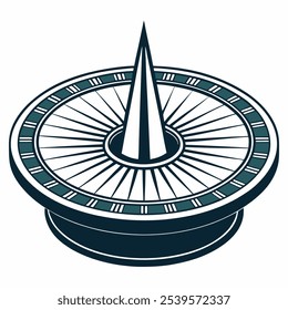 A detailed illustration of a sundial, a classic timekeeping instrument that uses the sun's position to tell time. Perfect for historical, science.