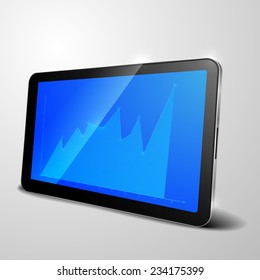 detailed illustration of a tablet computer device with blue growth graph, eps10 vector