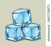 A detailed illustration of three crystal-clear ice cubes stacked together