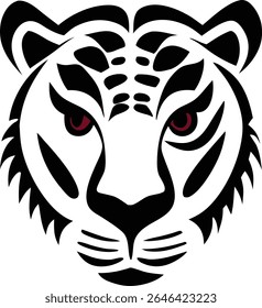 Detailed illustration of a tiger's head, showcasing its powerful features and striking markings. Suitable for various creative projects and designs.