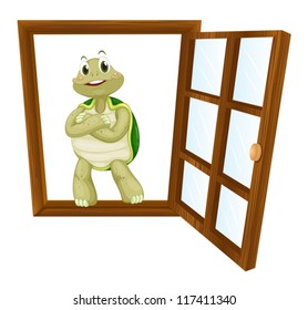 detailed illustration of a tortoise in a window