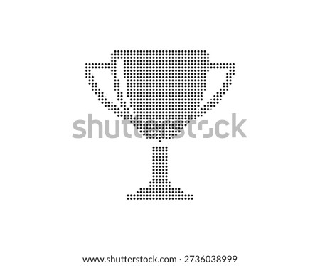 Detailed illustration of a trophy composed of small black dots on a white background, representing victory and accomplishment in a minimalist style