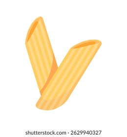 Detailed illustration of two uncooked penne pasta pieces on a white background, perfect for culinary and food-related projects.