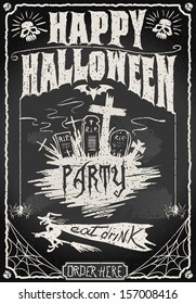 Detailed illustration of a Vintage Blackboard for Halloween Party for Bar or Restaurant