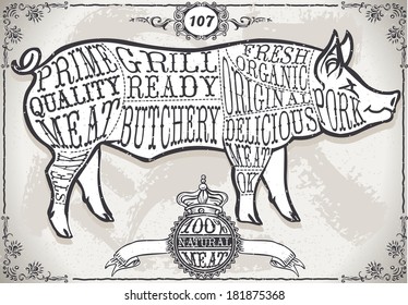 Detailed illustration of a Vintage Page with Cut of Pork