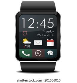 detailed illustration of a wearable smartwarch with home screen, eps10 vector