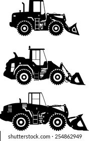 Detailed illustration of wheel loaders, heavy equipment and machinery