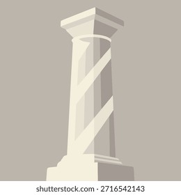 Una ilustración detallada de una columna jónica blanca con un patrón de espiral distintivo, sobre un fondo neutro.