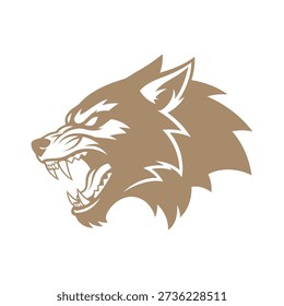 Detailed illustration of a wolf head with open mouth and sharp teeth