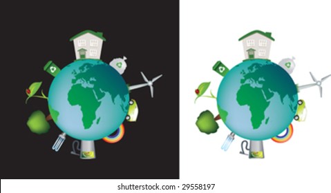 detailed illustration of the world and the concept of eco and caring