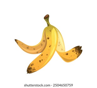 Detailed Illustration Of A Yellow Banana Peel With Brown Spots Isolated On White Background. Cartoon Vector Image