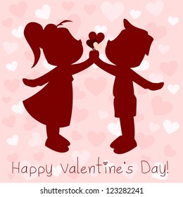 detailed illustration of a young couple holding hearts, valentine's day concept