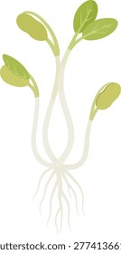 Detailed illustration of young sprouts featuring delicate roots and vibrant green leaves, showcasing new growth and vitality.