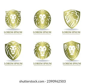 Detailed illustrations of lions with a golden mane to create logos, design elements, emblems.