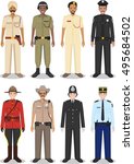 Detailed illustrations of police different countries in a flat style on a white background.