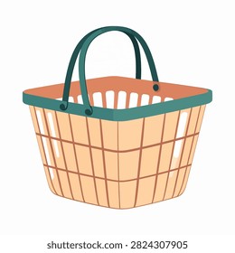 A detailed image of an empty shopping basket with handles, ideal for retail, grocery, or market themes, emphasizing shopping and commerce.