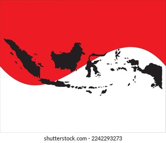 Imagen detallada de un mapa de Indonesia en negro en base roja y blanca
