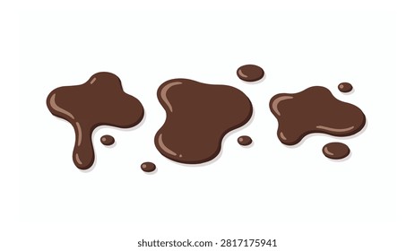 Detailed image of melting chocolate drops with shiny surface and irregular shapes on a white background perfect for food and dessert themes