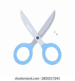 Detailed image of a pair of scissors with blue handles, positioned on a plain white background, highlighting the sharp blades and ergonomic design.
