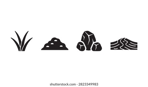 A detailed image showcasing various natural elements such as grass, soil, rocks, and wood, highlighting the diversity of earth materials in nature.