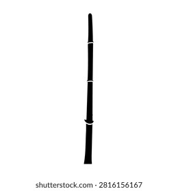 Detailed image of a single bamboo stalk with visible segments and texture, isolated on a plain background for botanical or nature themes.
