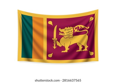 Detailed image of Sri Lanka flag fluttering gently. Symbol of national identity and pride, ideal for cultural or patriotic themed designs.