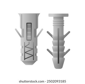 Detailed Image Of Two Plastic Wall Anchors Used In Construction And Home Improvement Projects. Realistic 3d Vector