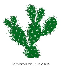 Detailed image of a vibrant green cactus with multiple pads and sharp spines, showcasing desert flora in a natural setting.
