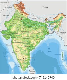 Detailed India Physical Map.